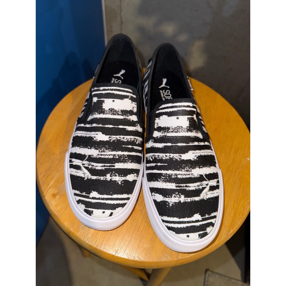 Puma Bari Slip-On Cat Stripe Wns Black White Sneakers Womens 9.5